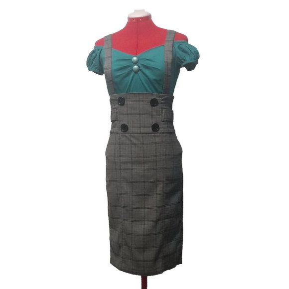 Seduction Dresses & Skirts - Seduction Gray Plaid High Waist Suspender Skirt Size US S